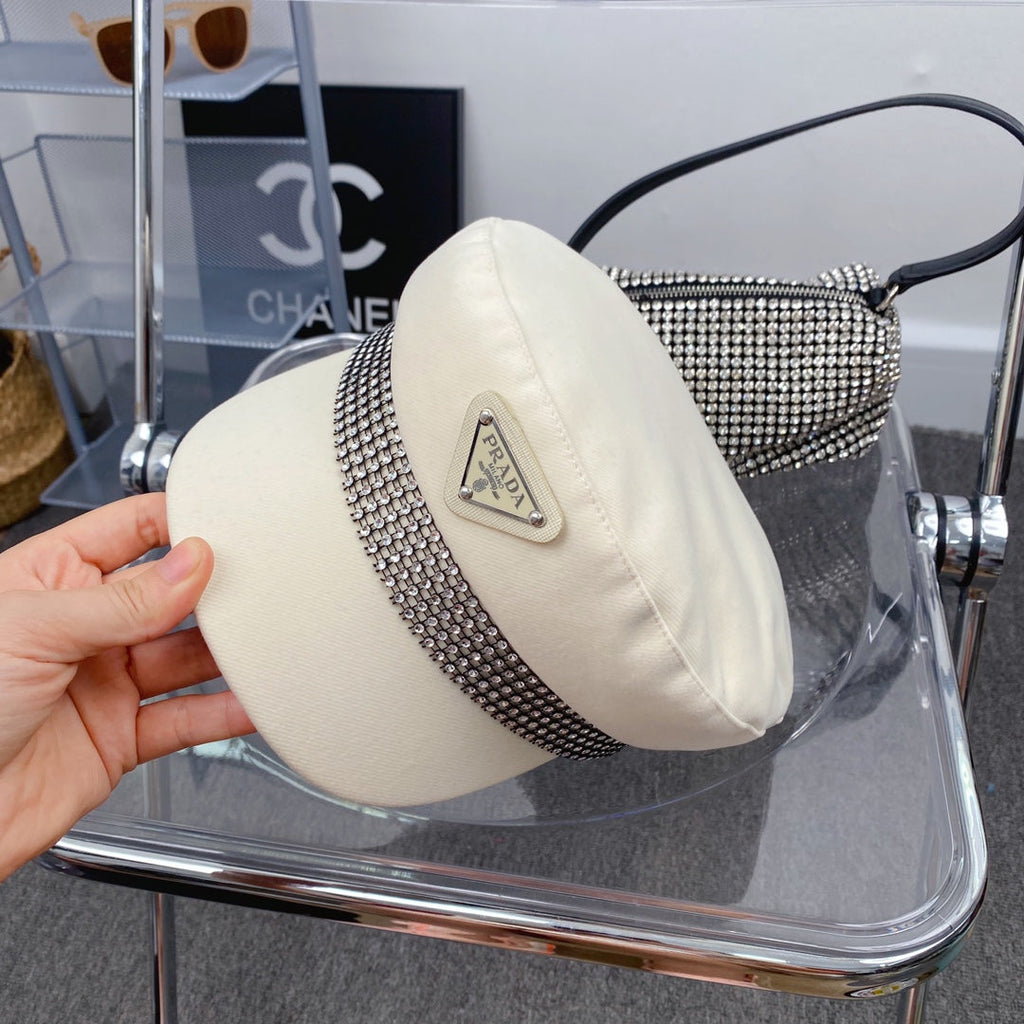 Prada Triangle Logo Cotton Beret | Luxury Designer French Hat