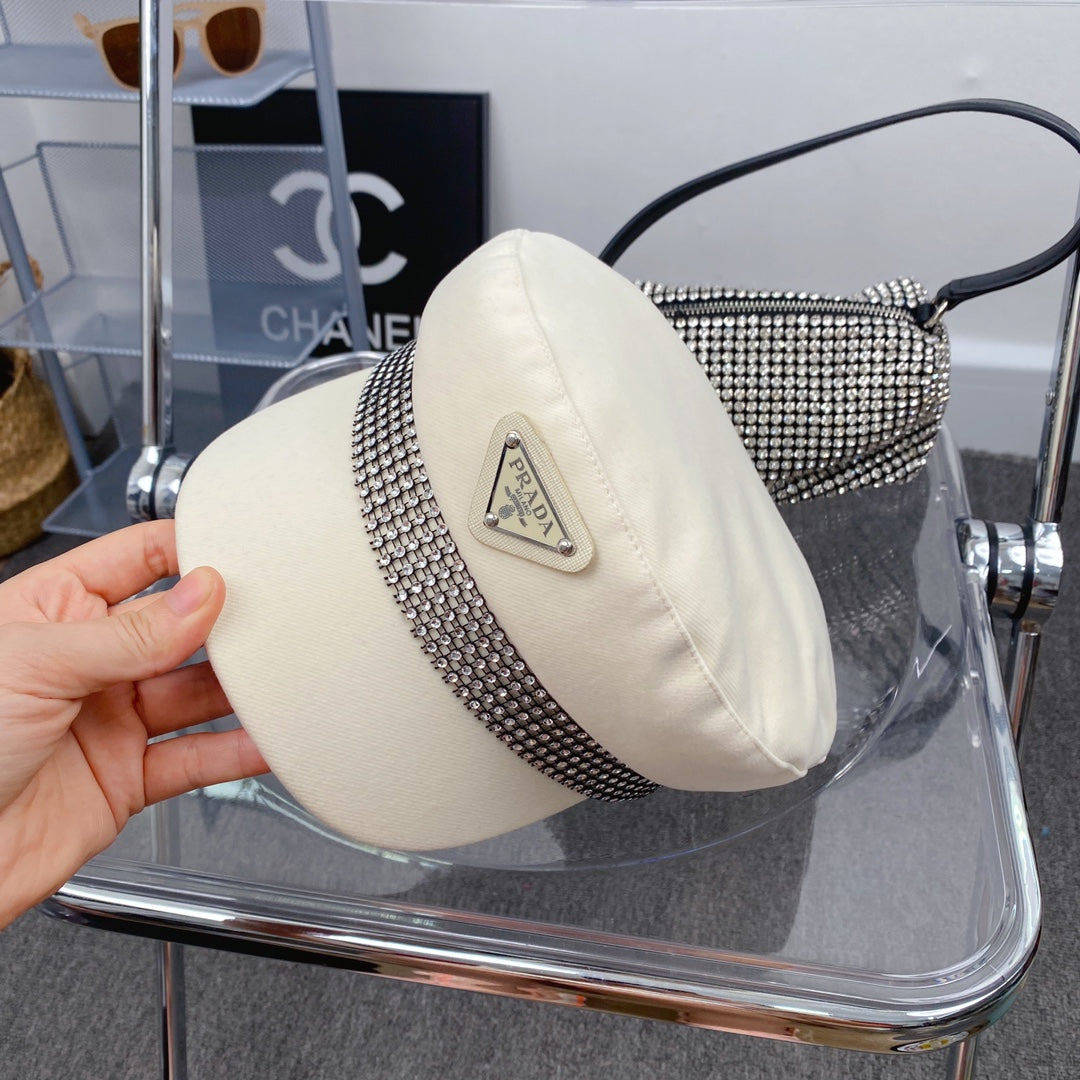 Prada Triangle Logo Cotton Beret | Luxury Designer French Hat