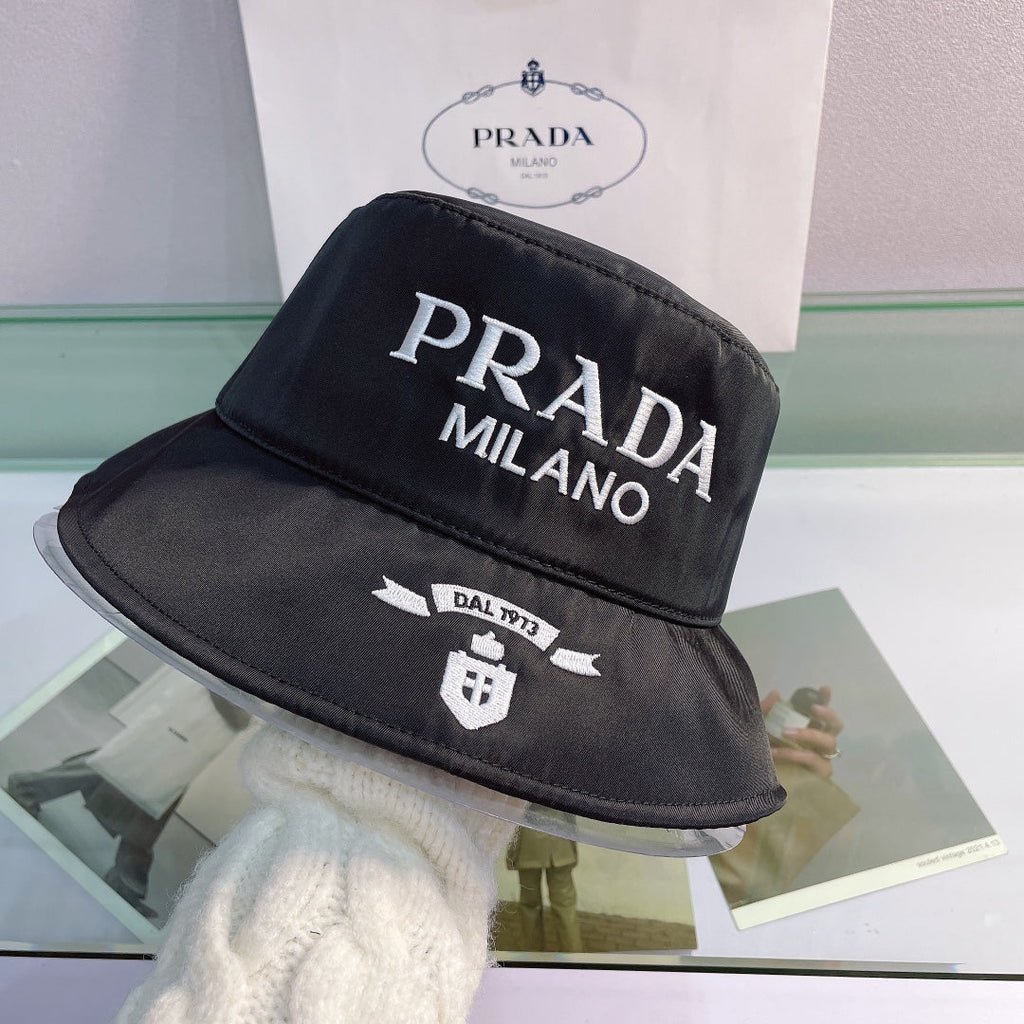 Prada Embroidered Bucket Hat | Luxury Designer Cotton Bucket Hat