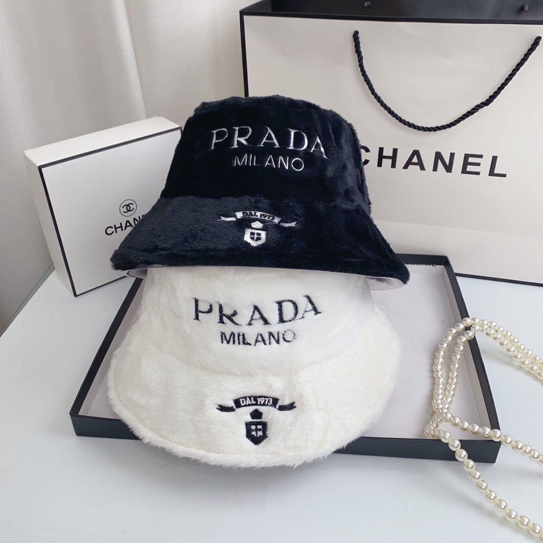 Prada Milano Plush Faux Fur Bucket Hat | Luxury Designer Winter Hat