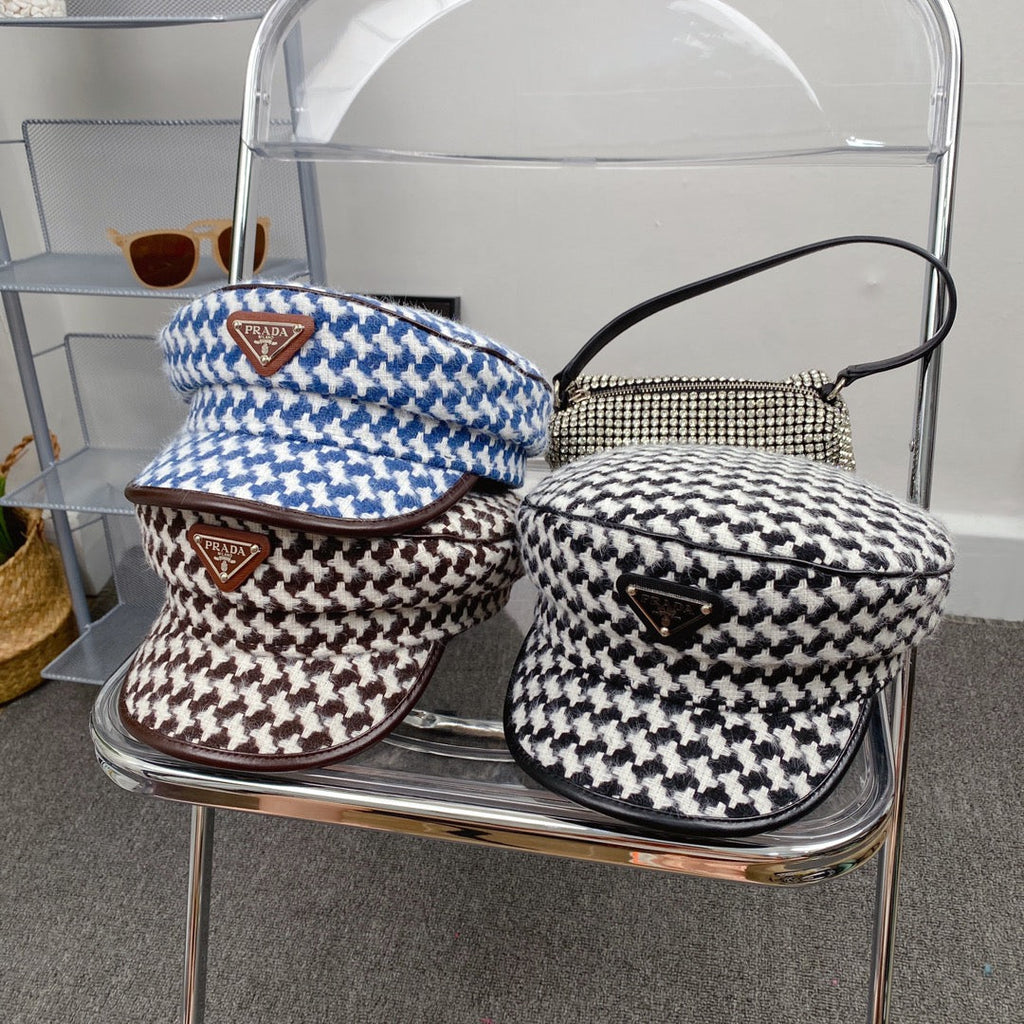 Prada Houndstooth Cotton Bucket Hat | Luxury Designer Checkered Sun Hat