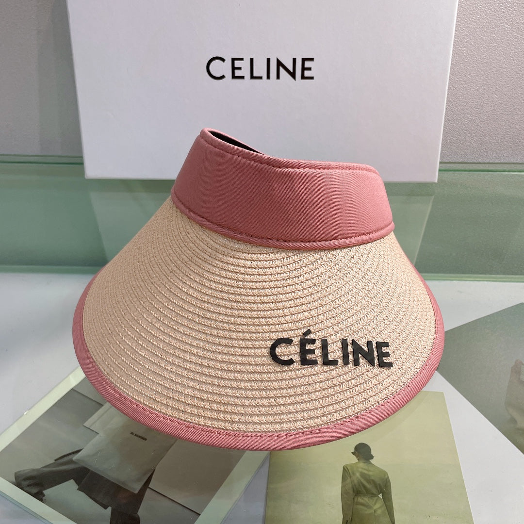 CELINE Raffia Straw Sun Visor | Luxury Designer Wide Brim Beach Hat