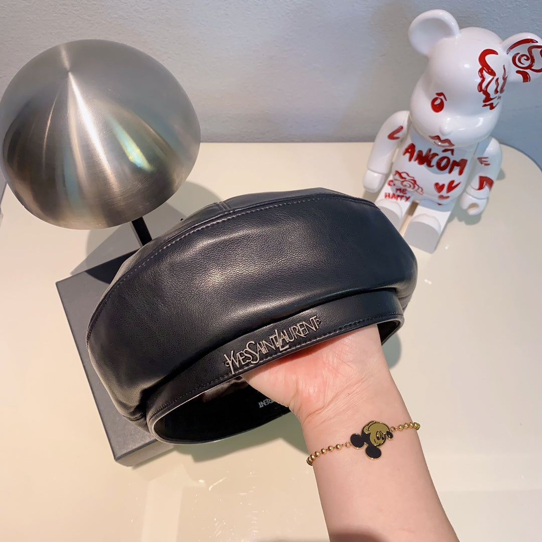 Yves Saint Laurent Pebbled Leather Beret | Luxury Designer Hat