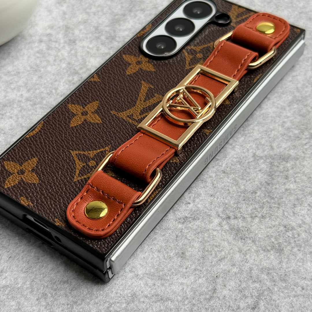 Louis Vuitton Monogram Samsung Galaxy Z Fold 7, Z Fold 6, Z Fold 5 Strap Holder Leather Case
