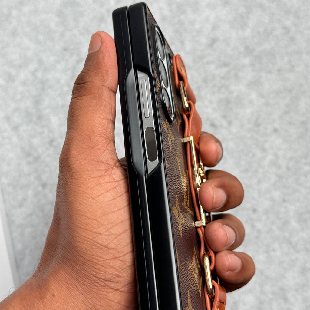 Louis Vuitton Monogram Samsung Galaxy Z Fold 7, Z Fold 6, Z Fold 5 Strap Holder Leather Case