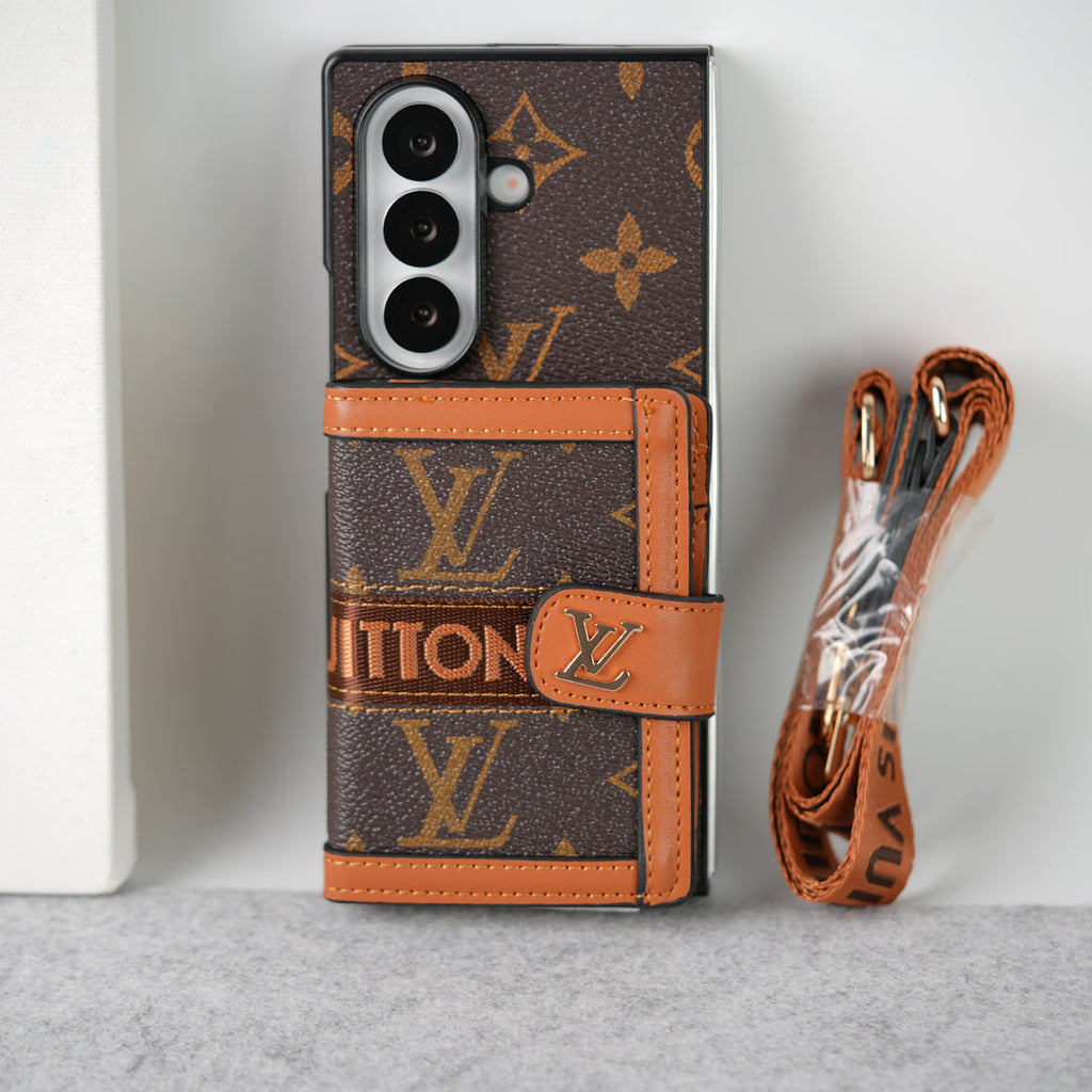 Louis Vuitton Monogram Samsung Galaxy Z Fold 7 Case with Card Holder & Crossbody Strap