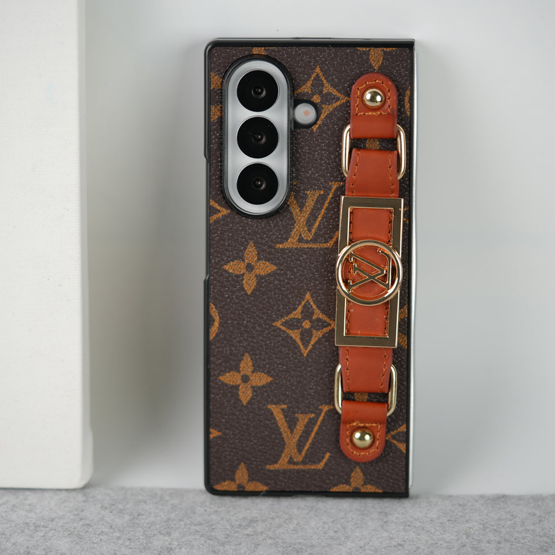 Louis Vuitton Monogram Samsung Galaxy Z Fold 7, Z Fold 6, Z Fold 5 Strap Holder Leather Case