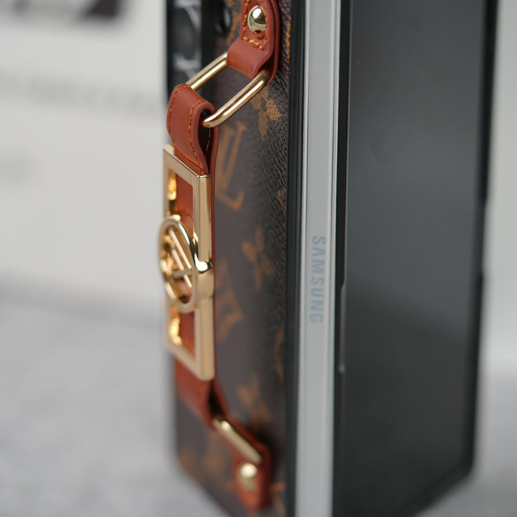 Louis Vuitton Monogram Samsung Galaxy Z Fold 7, Z Fold 6, Z Fold 5 Strap Holder Leather Case