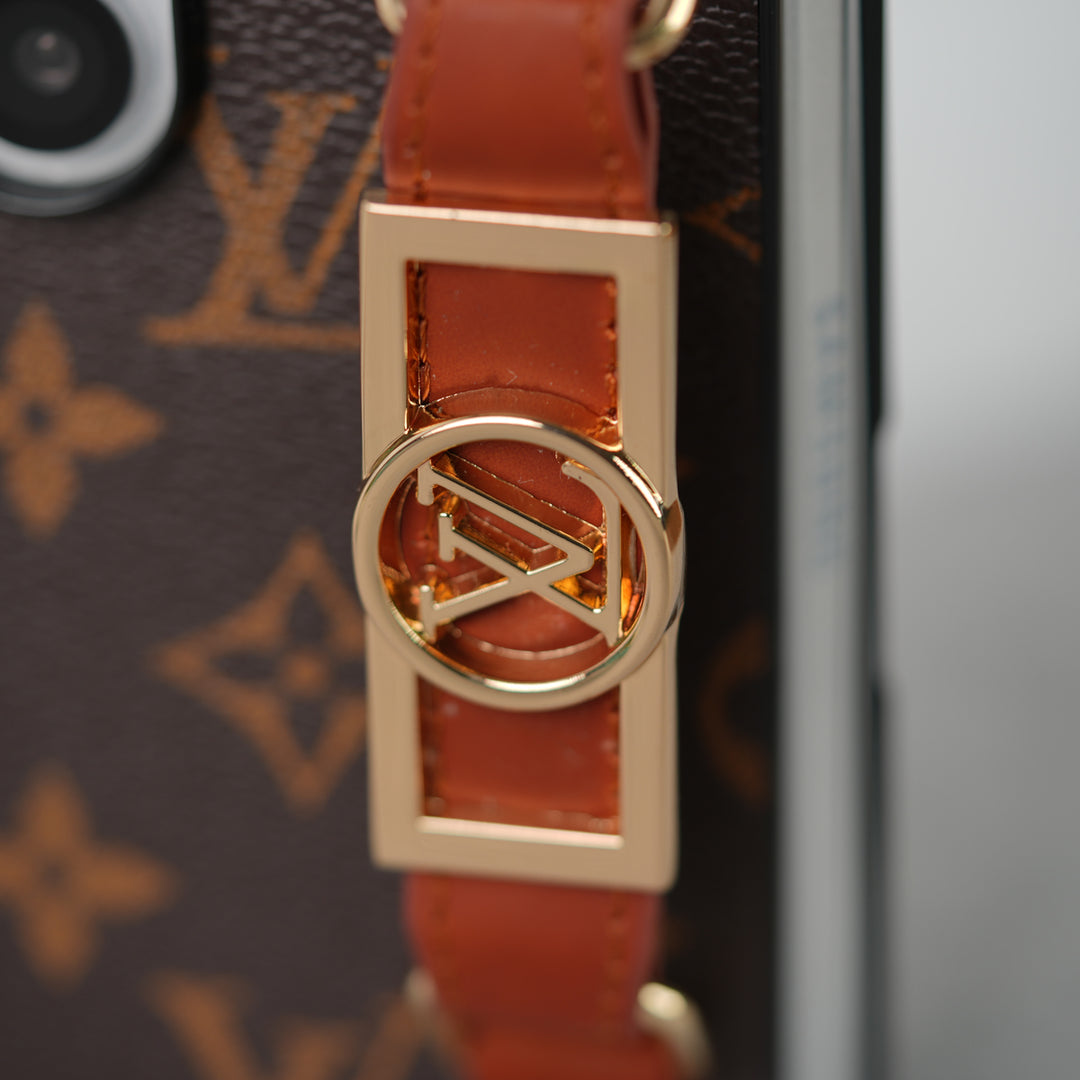Louis Vuitton Monogram Samsung Galaxy Z Fold 7, Z Fold 6, Z Fold 5 Strap Holder Leather Case