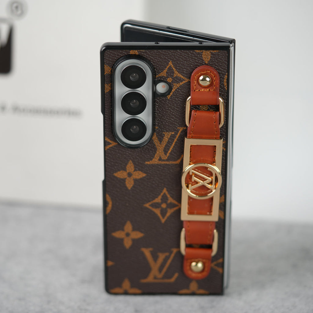 Louis Vuitton Monogram Samsung Galaxy Z Fold 7, Z Fold 6, Z Fold 5 Strap Holder Leather Case