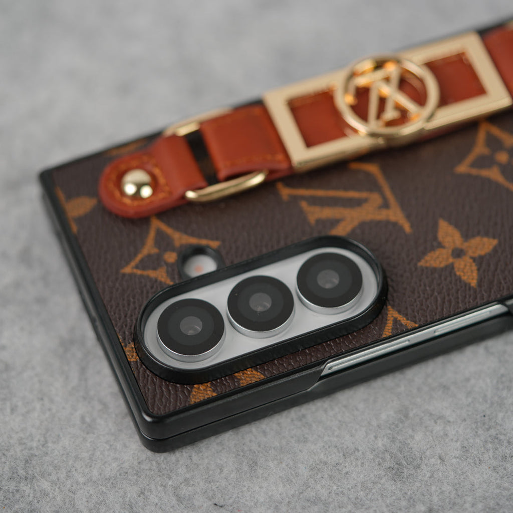 Louis Vuitton Monogram Samsung Galaxy Z Fold 7, Z Fold 6, Z Fold 5 Strap Holder Leather Case