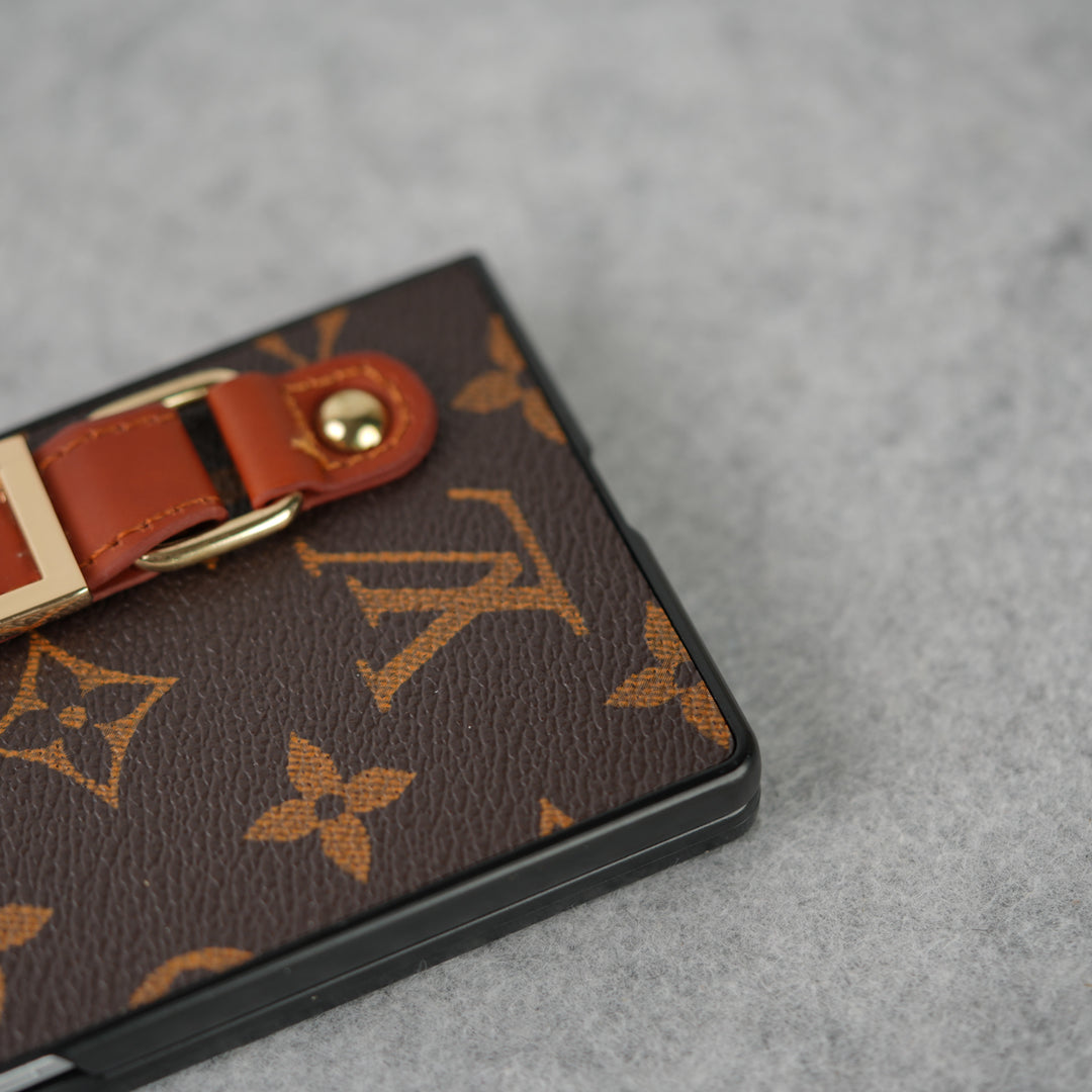 Louis Vuitton Monogram Samsung Galaxy Z Fold 7, Z Fold 6, Z Fold 5 Strap Holder Leather Case