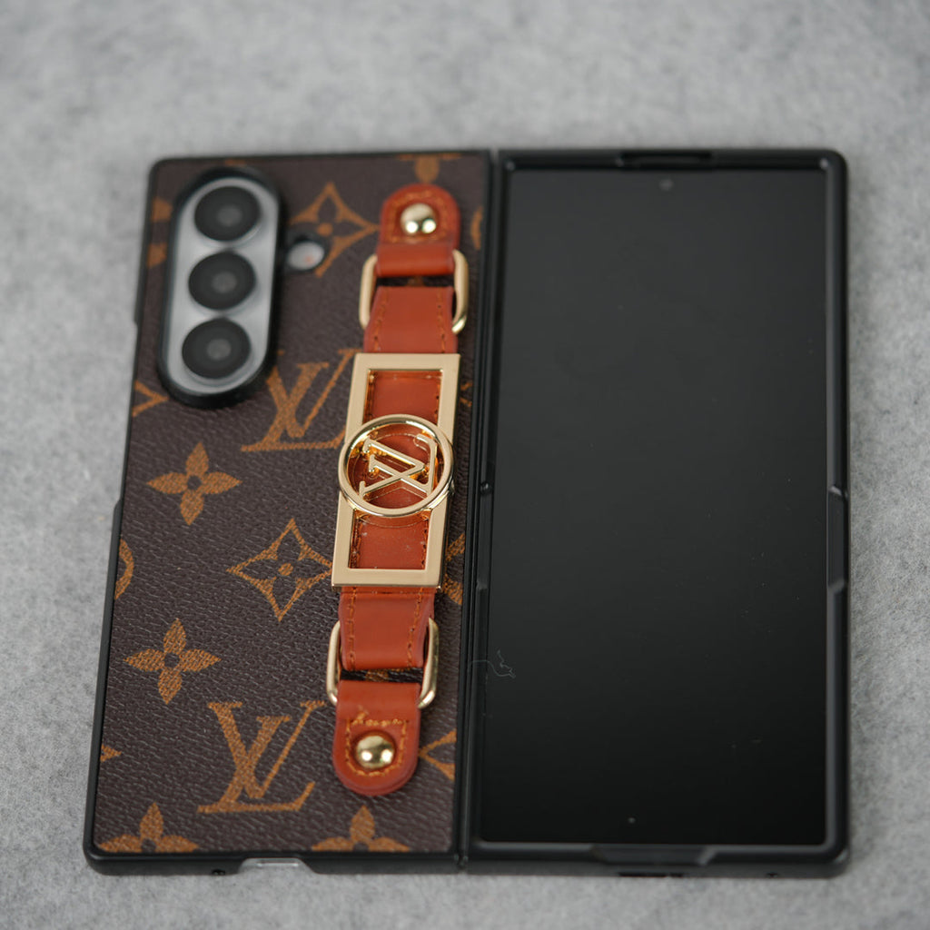 Louis Vuitton Monogram Samsung Galaxy Z Fold 7, Z Fold 6, Z Fold 5 Strap Holder Leather Case