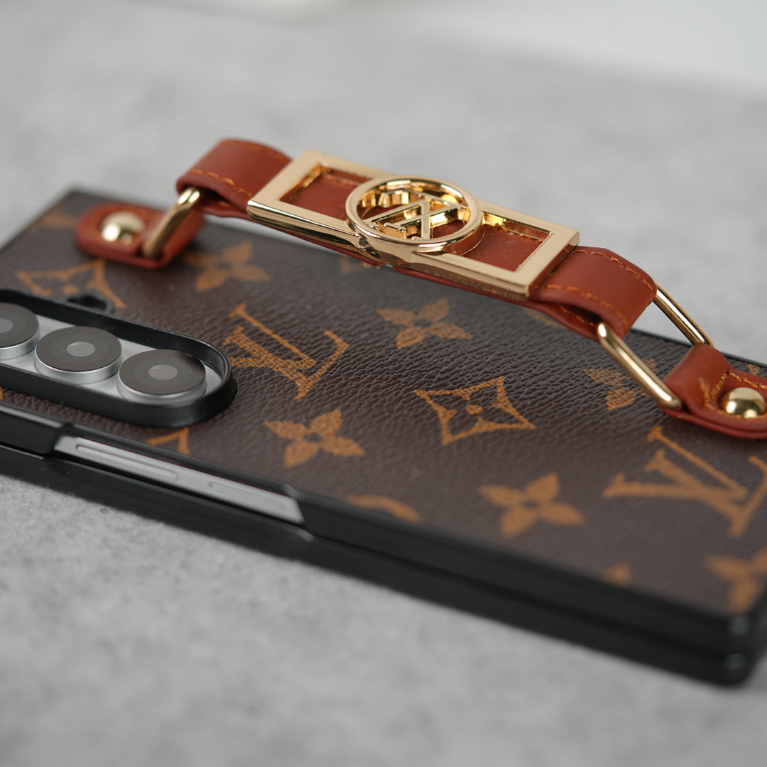 Louis Vuitton Monogram Samsung Galaxy Z Fold 7, Z Fold 6, Z Fold 5 Strap Holder Leather Case