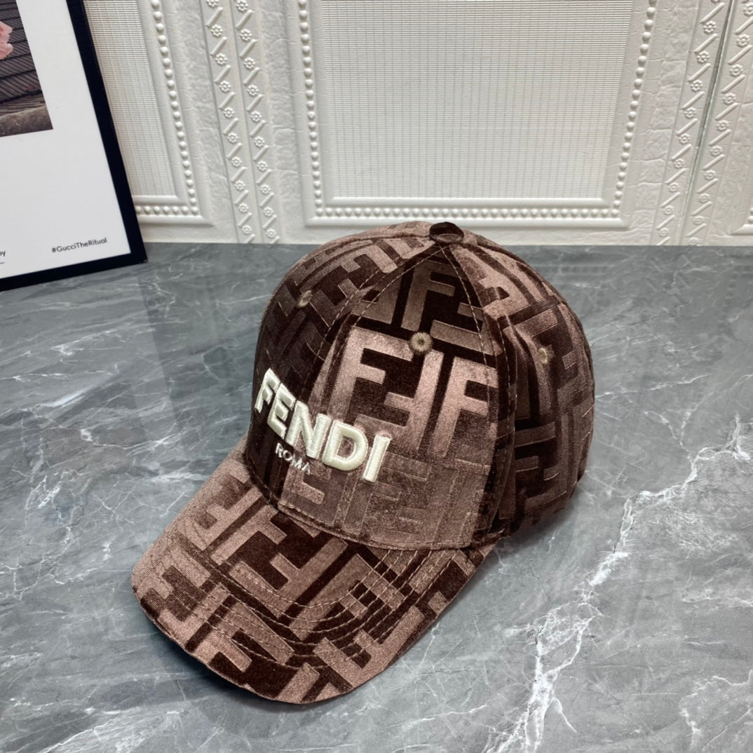 FENDI FF Gold Velvet Baseball Cap | Luxury Designer Adjustable Hat