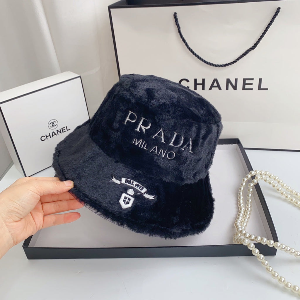 Prada Milano Plush Faux Fur Bucket Hat | Luxury Designer Winter Hat