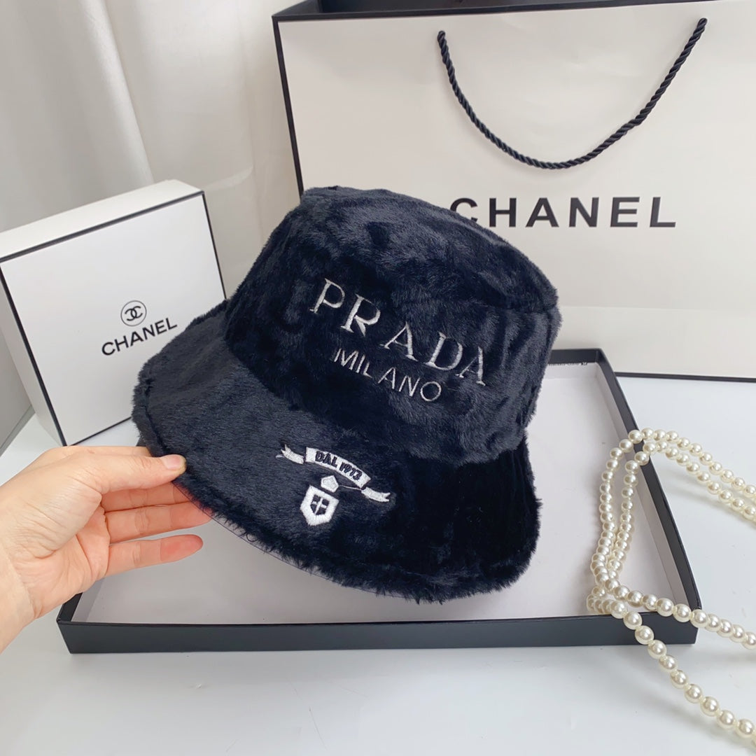 Prada Milano Plush Faux Fur Bucket Hat | Luxury Designer Winter Hat