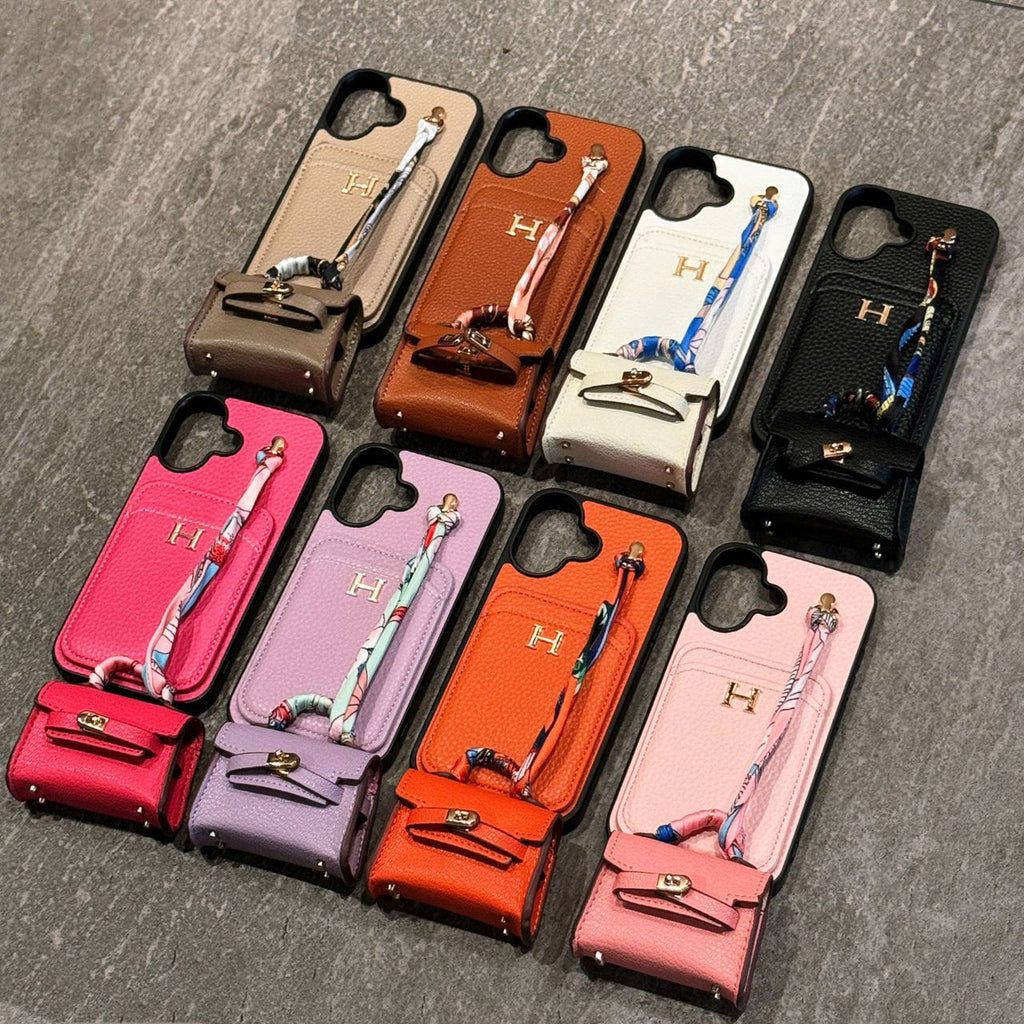 Hermes iPhone 17 Pro Max Case with AirPods Cover – Luxury Leather Designer Set White