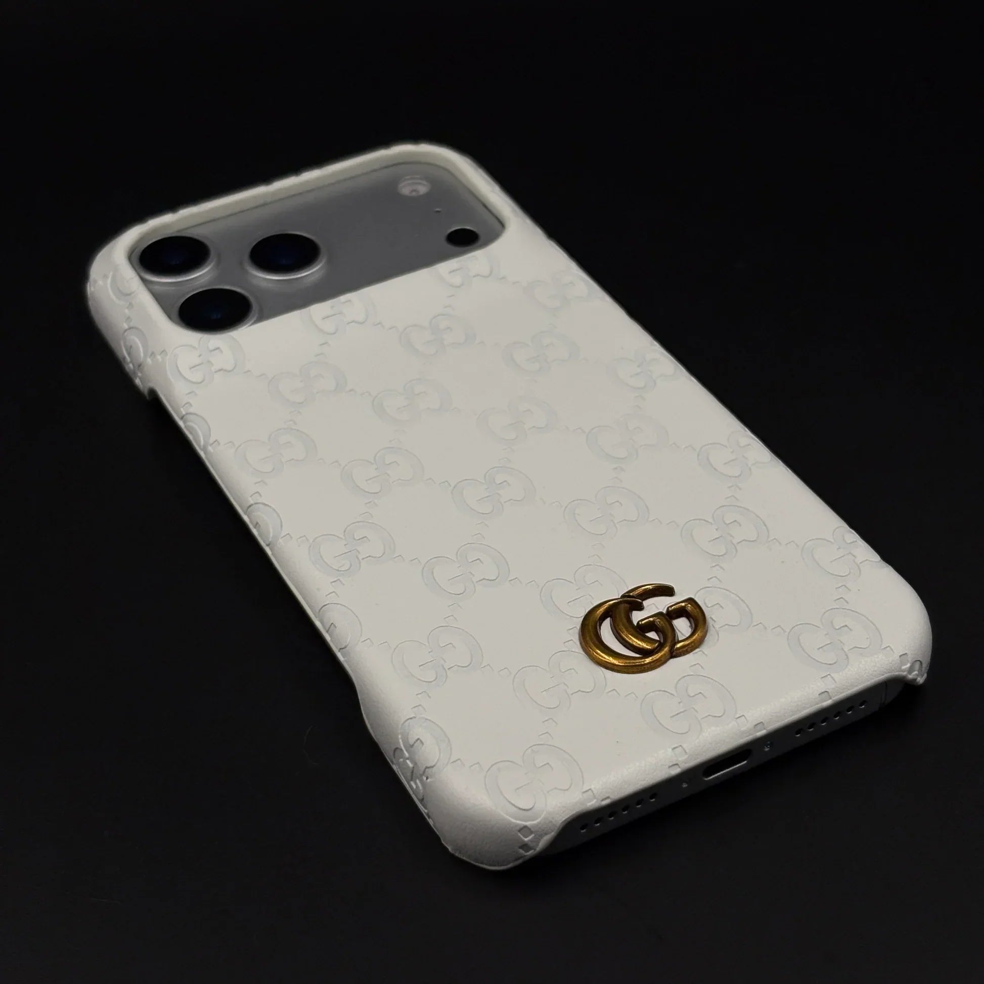 Luxury Gucci iPhone 18 Pro Case | GG Monogram Leather White