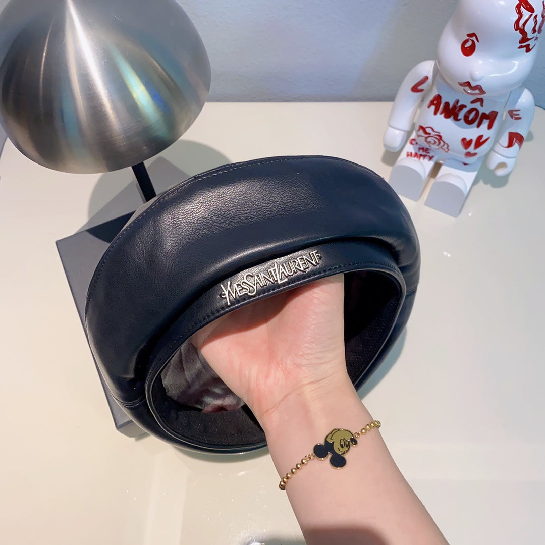 Yves Saint Laurent Pebbled Leather Beret | Luxury Designer Hat
