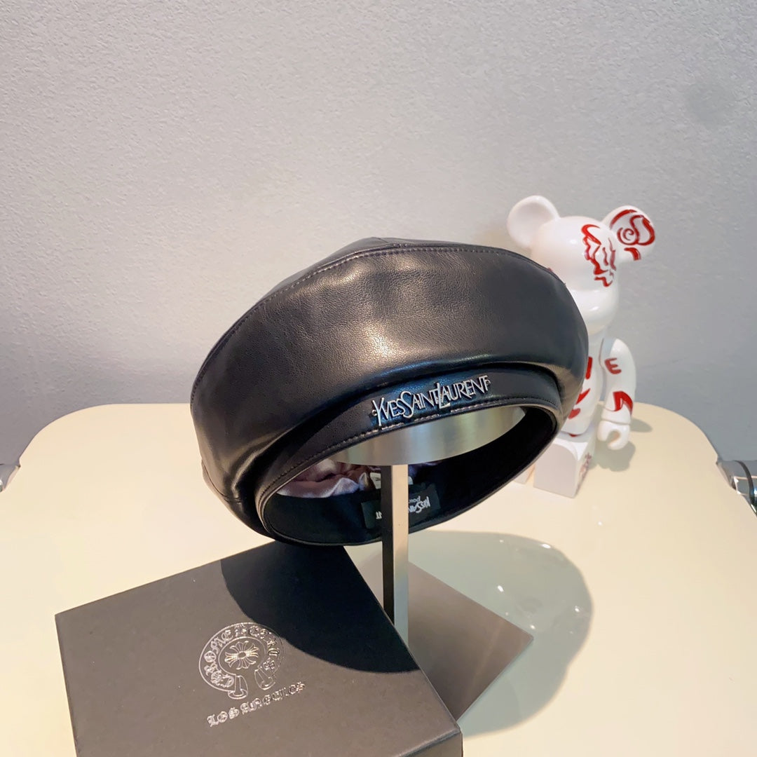 Yves Saint Laurent Pebbled Leather Beret | Luxury Designer Hat
