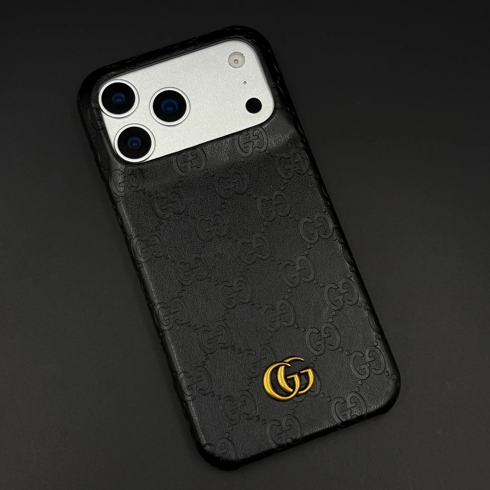 Luxury Gucci iPhone 18 Pro Case | GG Monogram Leather White Brown