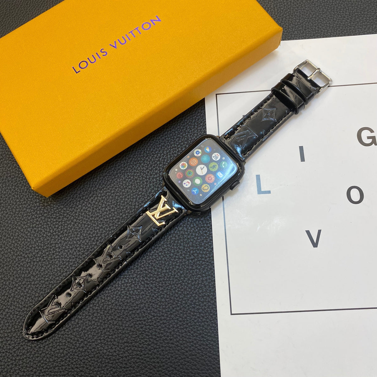 Luxury Louis Vuitton Apple Watch Band – Glossy Leather Strap for Apple Watch Ultra