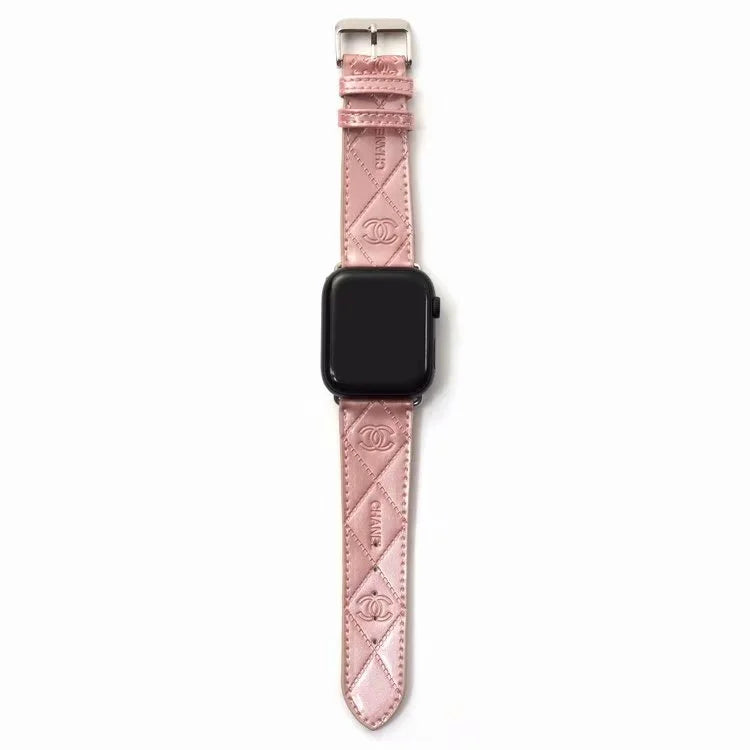 Chanel Glossy Leather Apple Watch Band – Luxury Metal Logo Strap