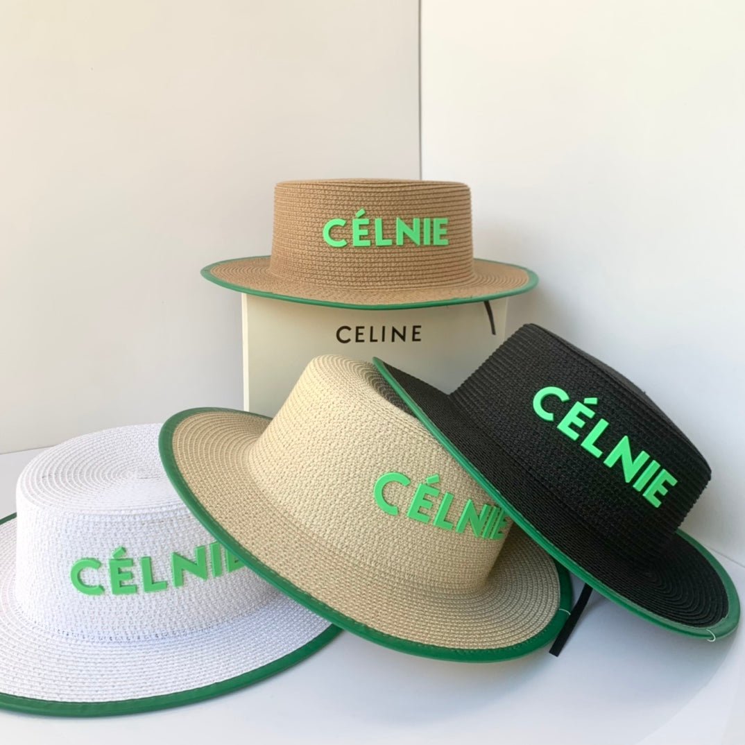 CELINE Flat Top Raffia Straw Hat | Luxury Designer Wide Brim Summer Hat - Serene