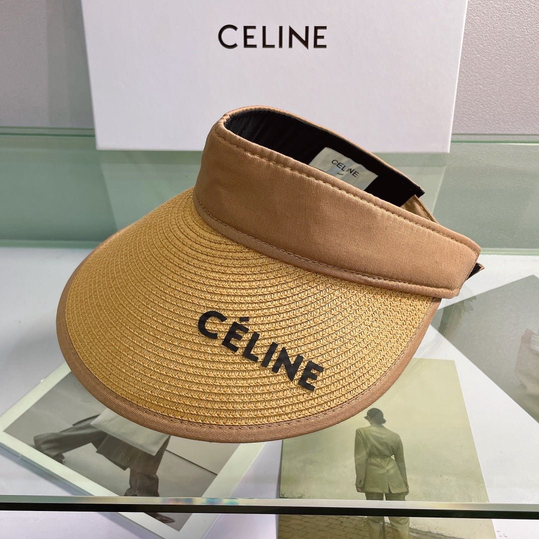 CELINE Raffia Straw Sun Visor | Luxury Designer Wide Brim Beach Hat - Serene