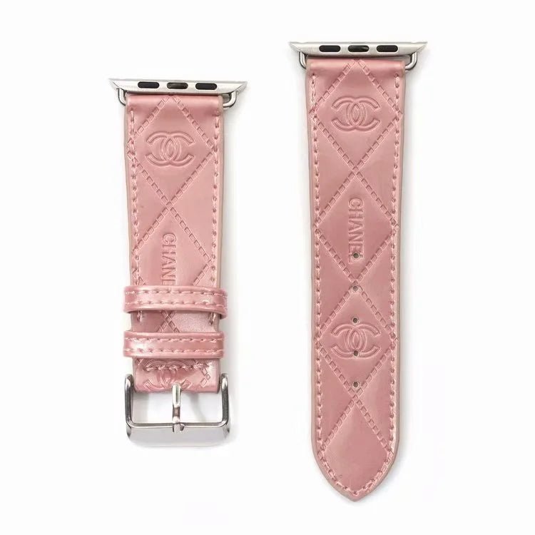 Chanel Glossy Leather Apple Watch Band – Luxury Metal Logo Strap - Serene