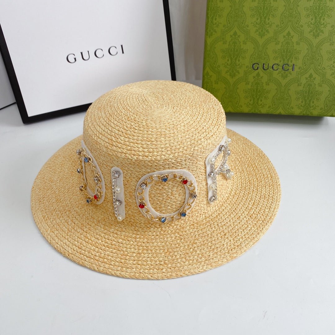 Dior Cannage Raffia Straw Sun Hat for Women | Luxury Designer Beach Hat - Serene