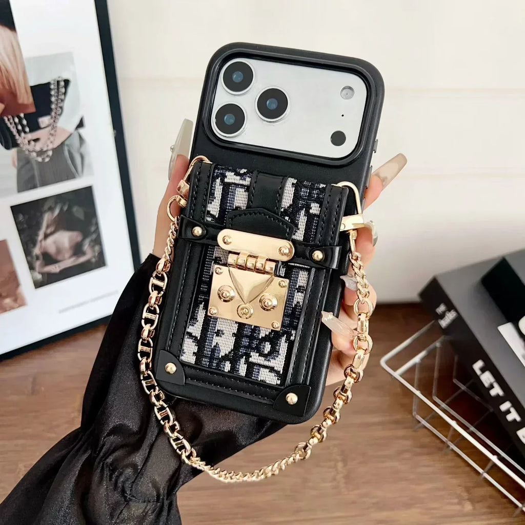 Dior iPhone 17 Pro Max Case with Wallet & 3 Straps – Gray Luxury Crossbody Dior Phone Case