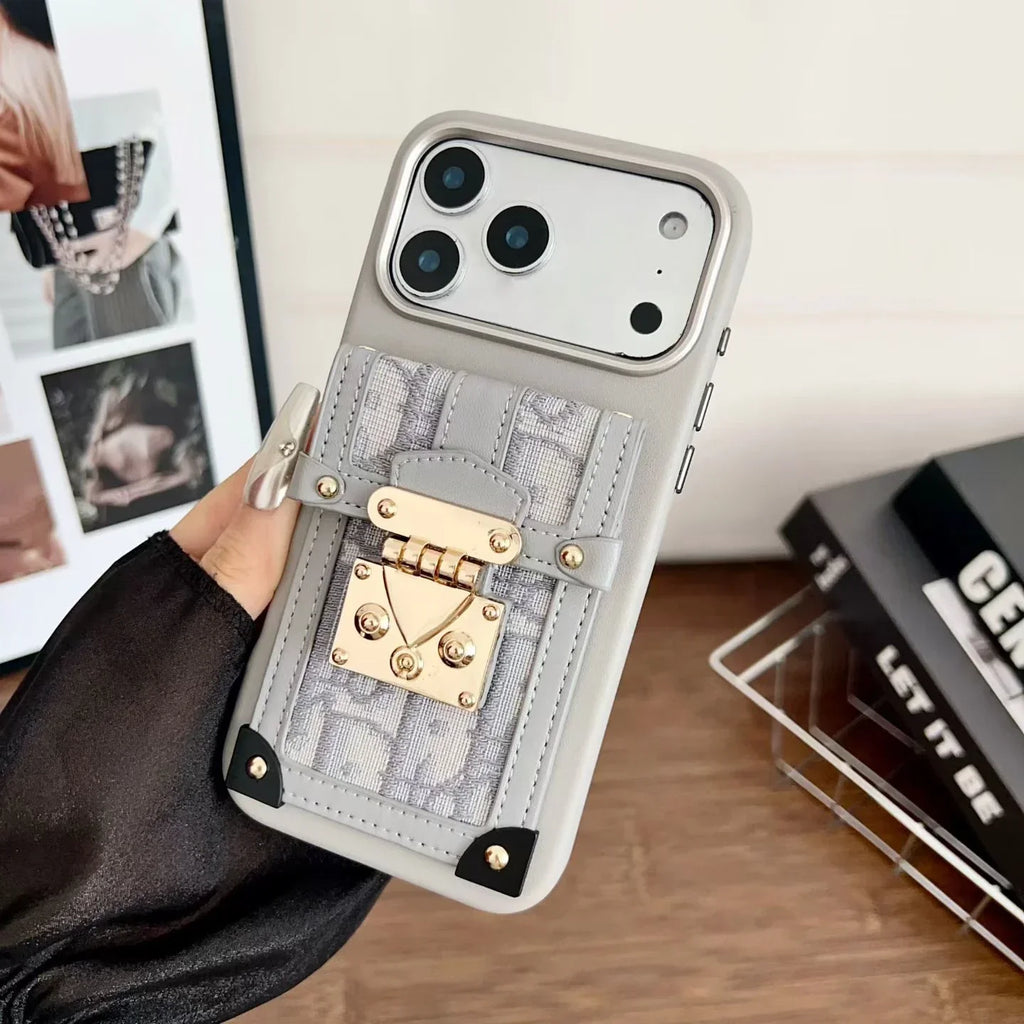 Dior iPhone 17 Pro Max Case with Wallet & 3 Straps – Black Luxury Crossbody Dior Phone Case