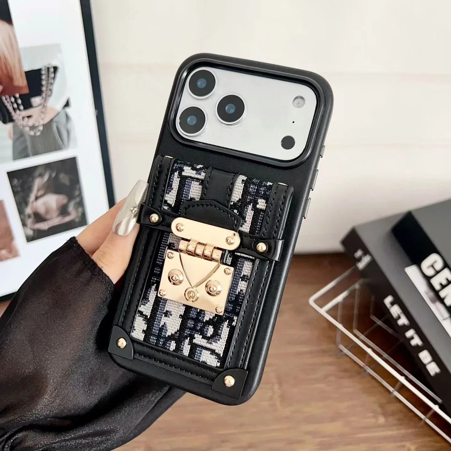 Dior iPhone 17 Pro Max Case with Wallet & 3 Straps – Gray Luxury Crossbody Dior Phone Case