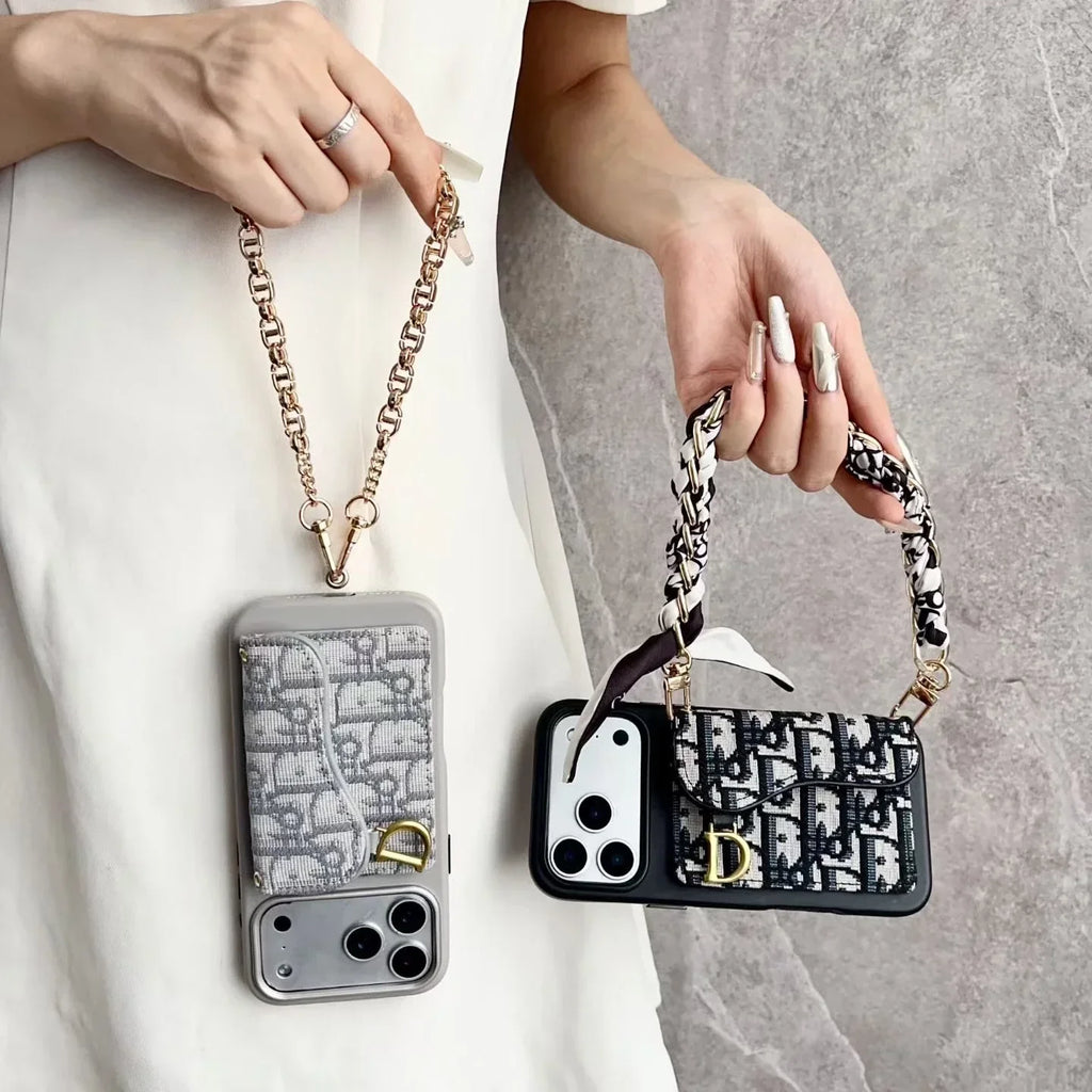 Dior iPhone 17 Pro Max Case with Wallet & 3 Straps – Black Luxury Crossbody Dior Phone Case