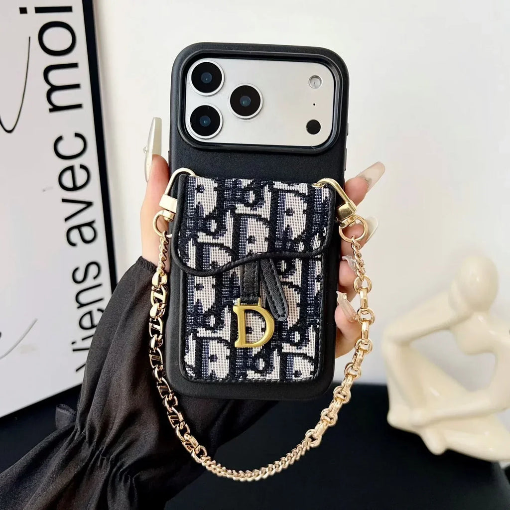 Dior iPhone 17 Pro Max Case with Wallet & 3 Straps – Gray Luxury Crossbody Dior Phone Case
