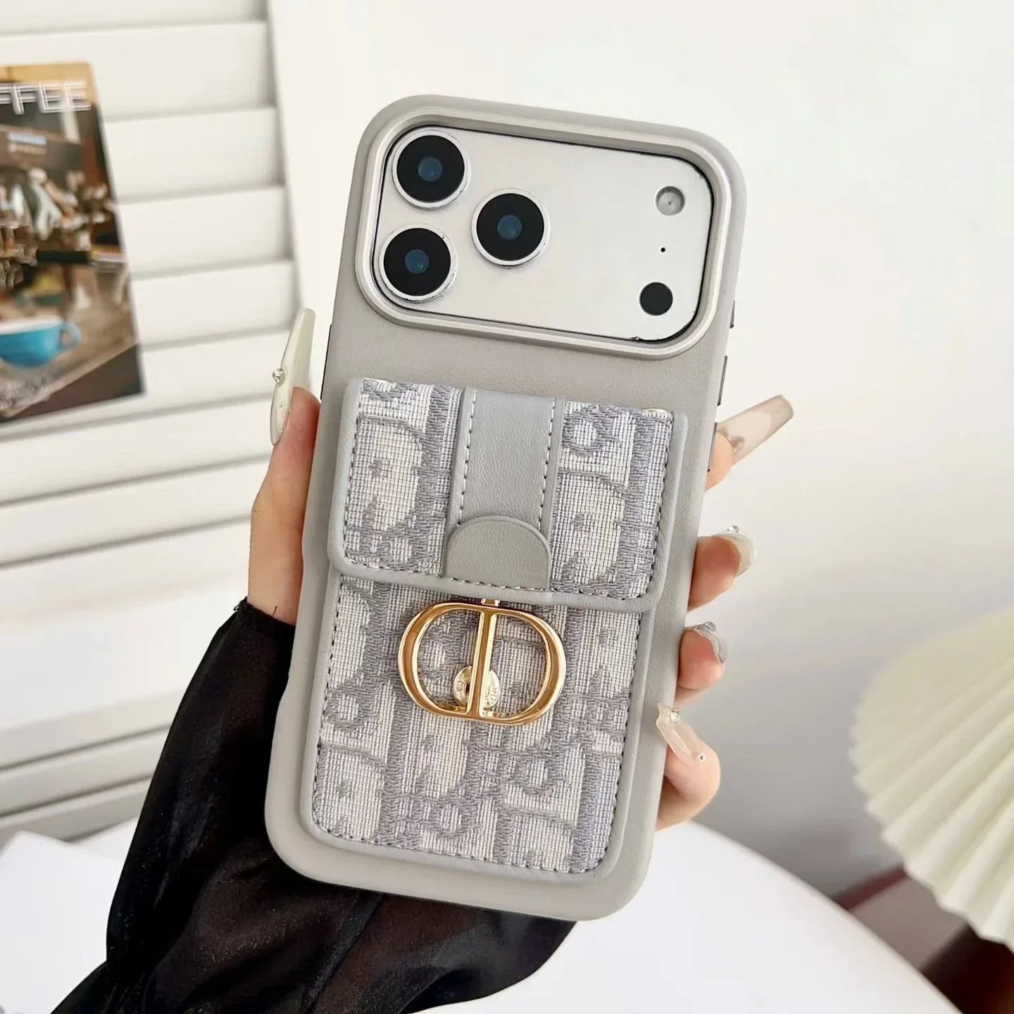Dior iPhone 17 Pro Max Case with Wallet & 3 Straps – Luxury Crossbody Dior Phone Case