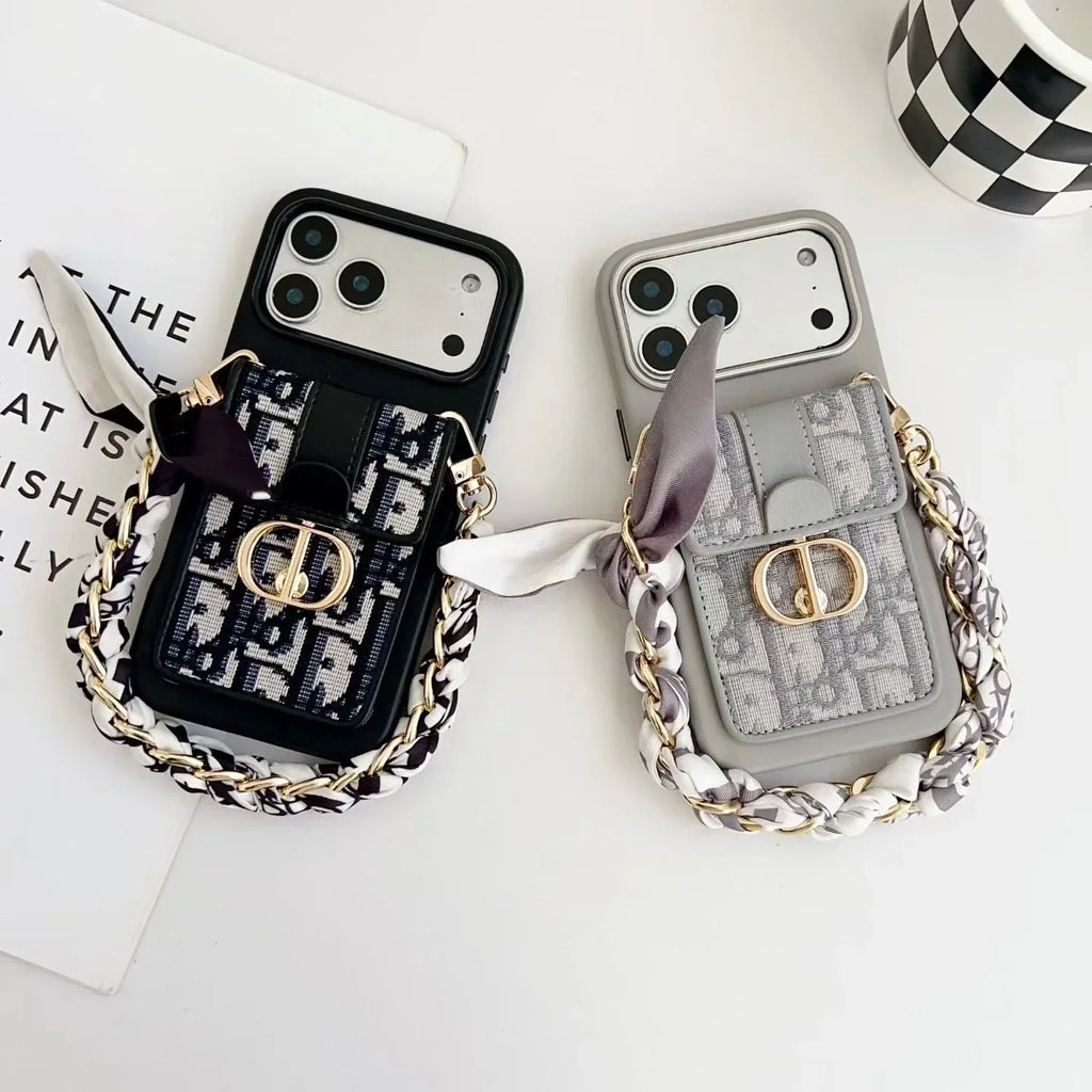 Dior iPhone 17 Pro Max Case with Wallet & 3 Straps – Black Luxury Crossbody Dior Phone Case