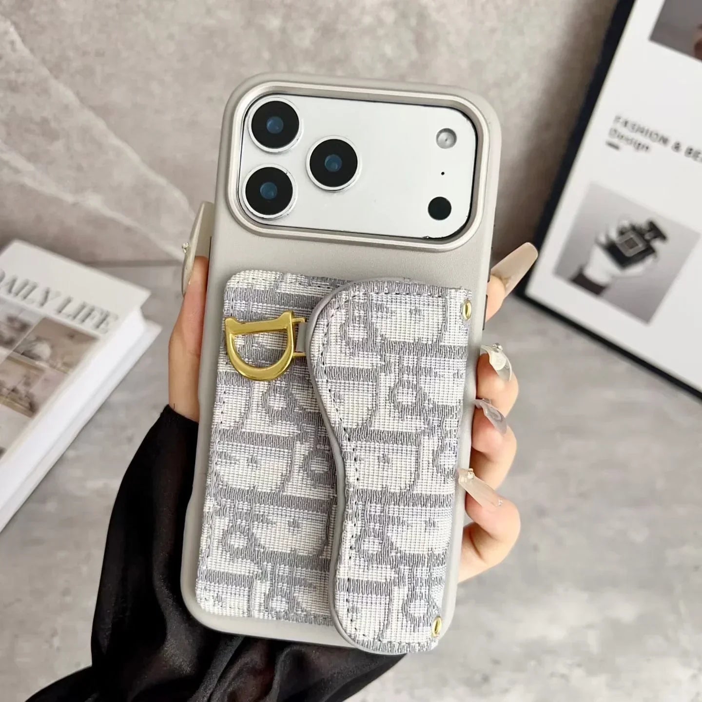 Dior iPhone 17 Pro Max Case with Card Holder – Black Dior Oblique Flip Cover