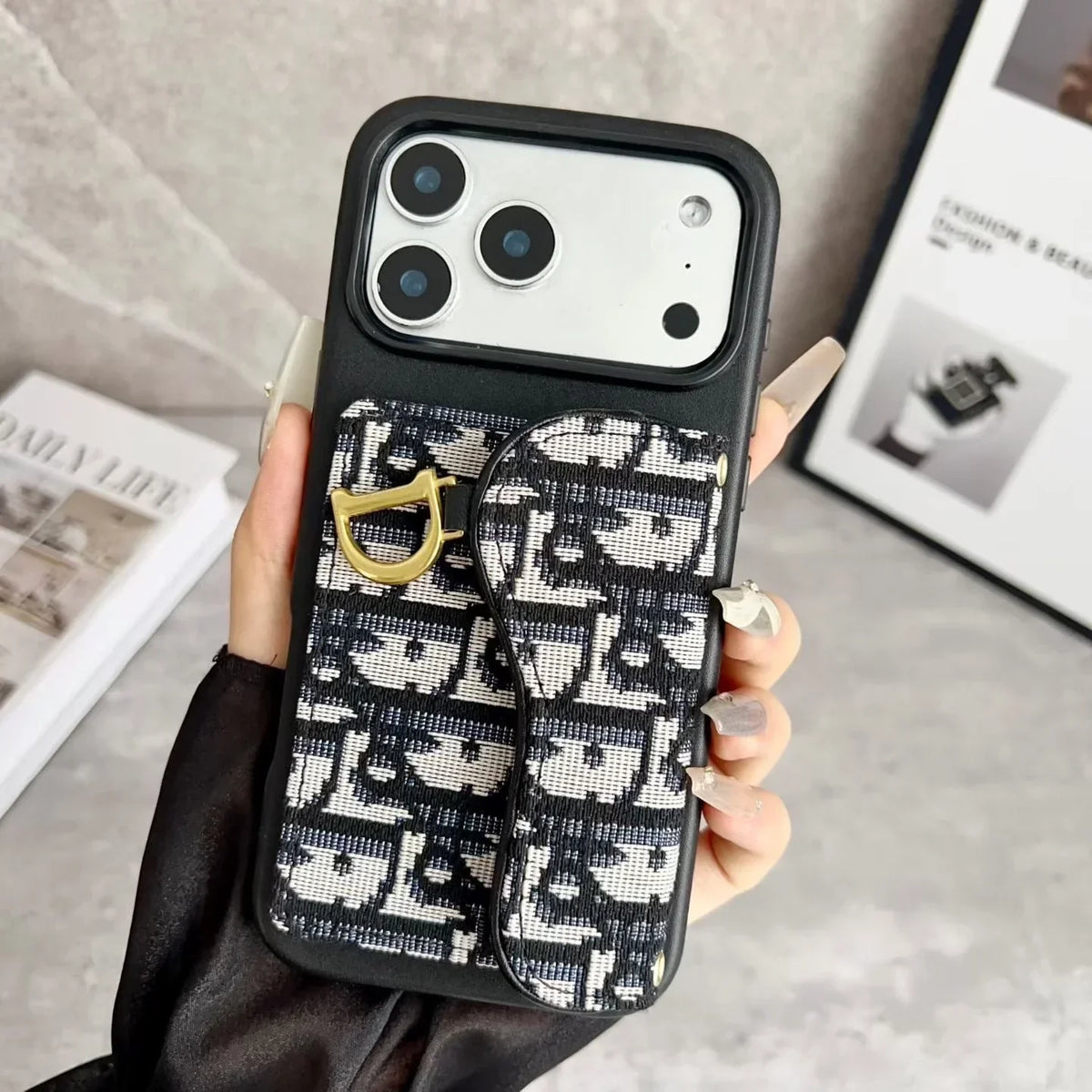 Dior iPhone 17 Pro Max Case with Card Holder – Black Dior Oblique Flip Cover