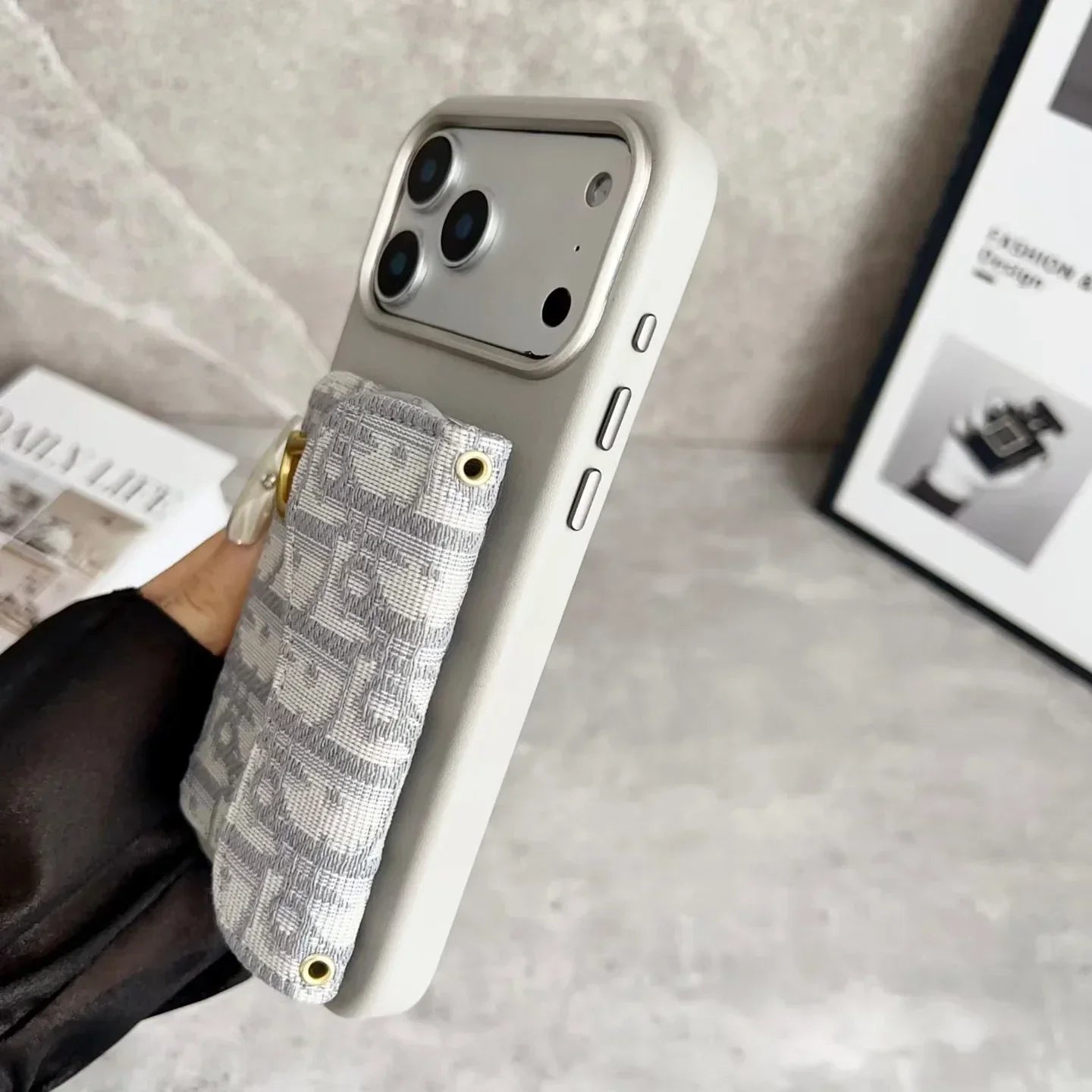 Dior iPhone 17 Pro Max Wallet Case with Card Holder – Gray Dior Oblique Flip Cover