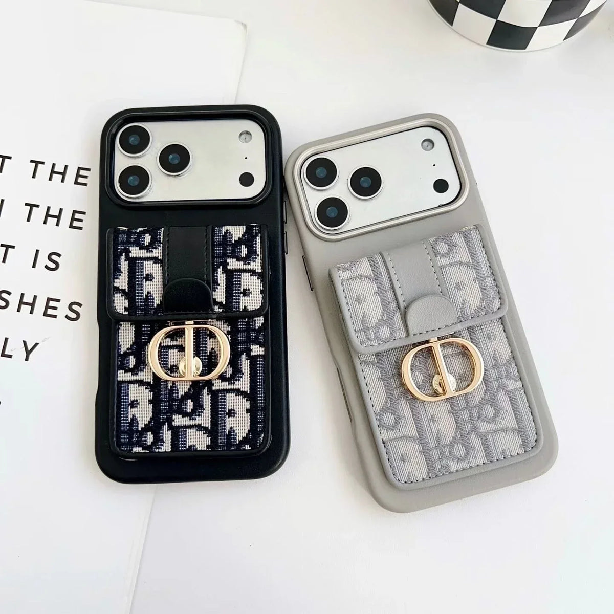 Dior iPhone 17 Pro Max Case with Wallet & 3 Straps – Black Luxury Crossbody Dior Phone Case
