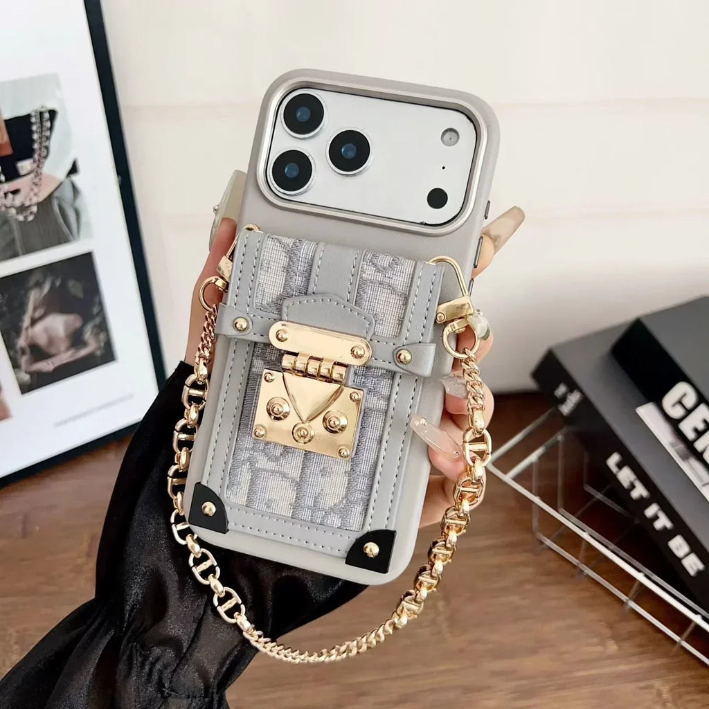 Dior iPhone 17 Pro Max Case with Wallet & 3 Straps – Black Luxury Crossbody Dior Phone Case