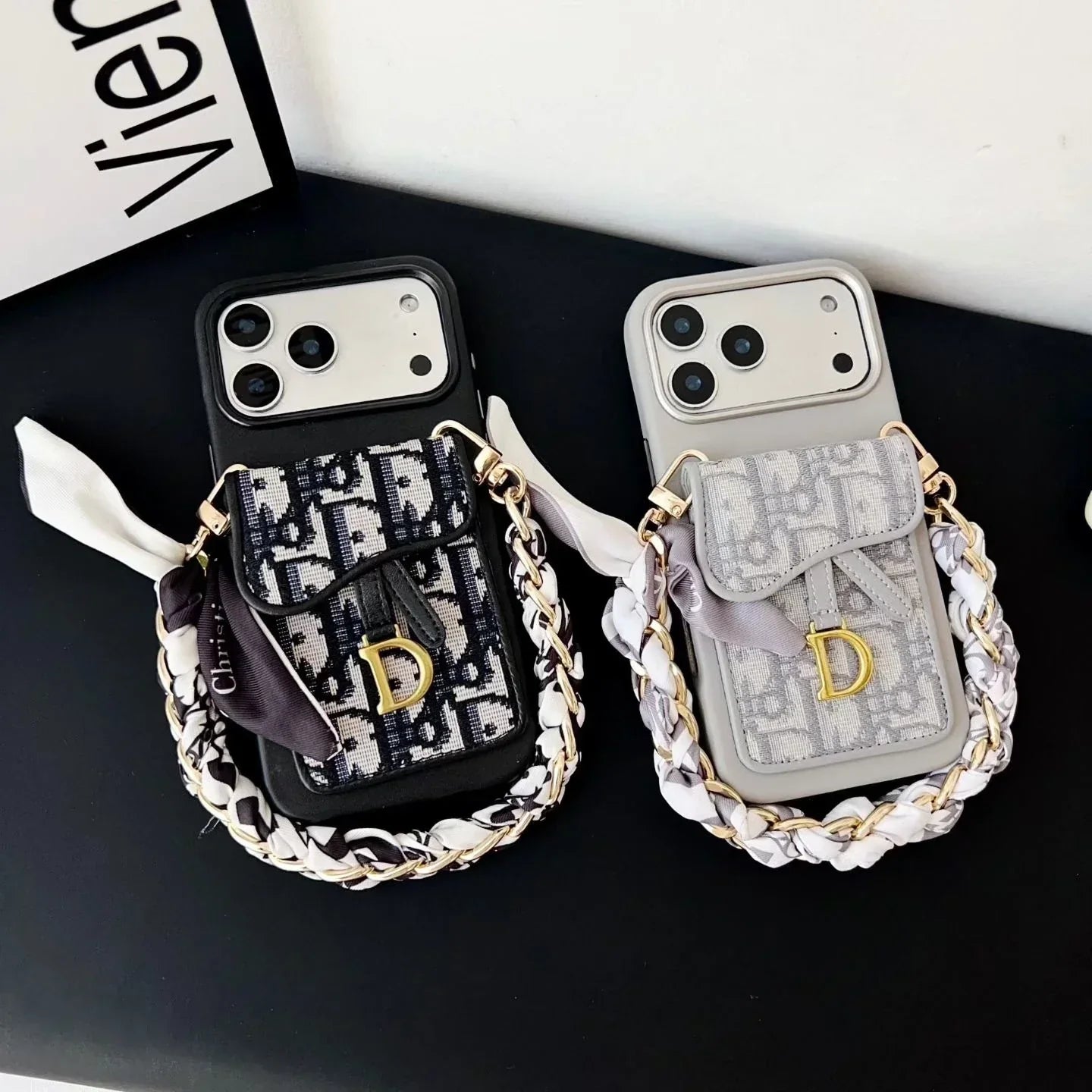 Dior iPhone 17 Pro Max Case with Wallet & 3 Straps – Black Luxury Crossbody Dior Phone Case
