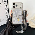 Dior iPhone 17 Pro Max Case with Wallet & 3 Straps – Gray Luxury Crossbody Dior Phone Case