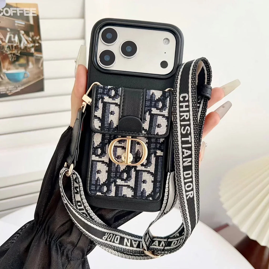 Dior iPhone 17 Pro Max Case with Wallet & 3 Straps – Luxury Crossbody Dior Phone Case
