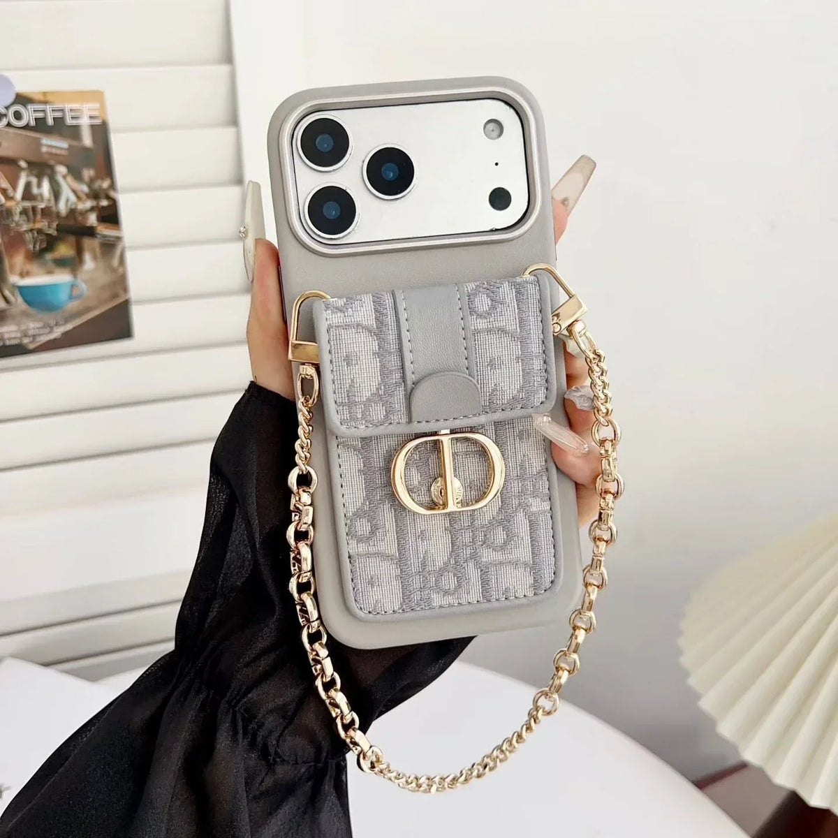 Dior iPhone 17 Pro Max Case with Wallet & 3 Straps – Luxury Crossbody Dior Phone Case