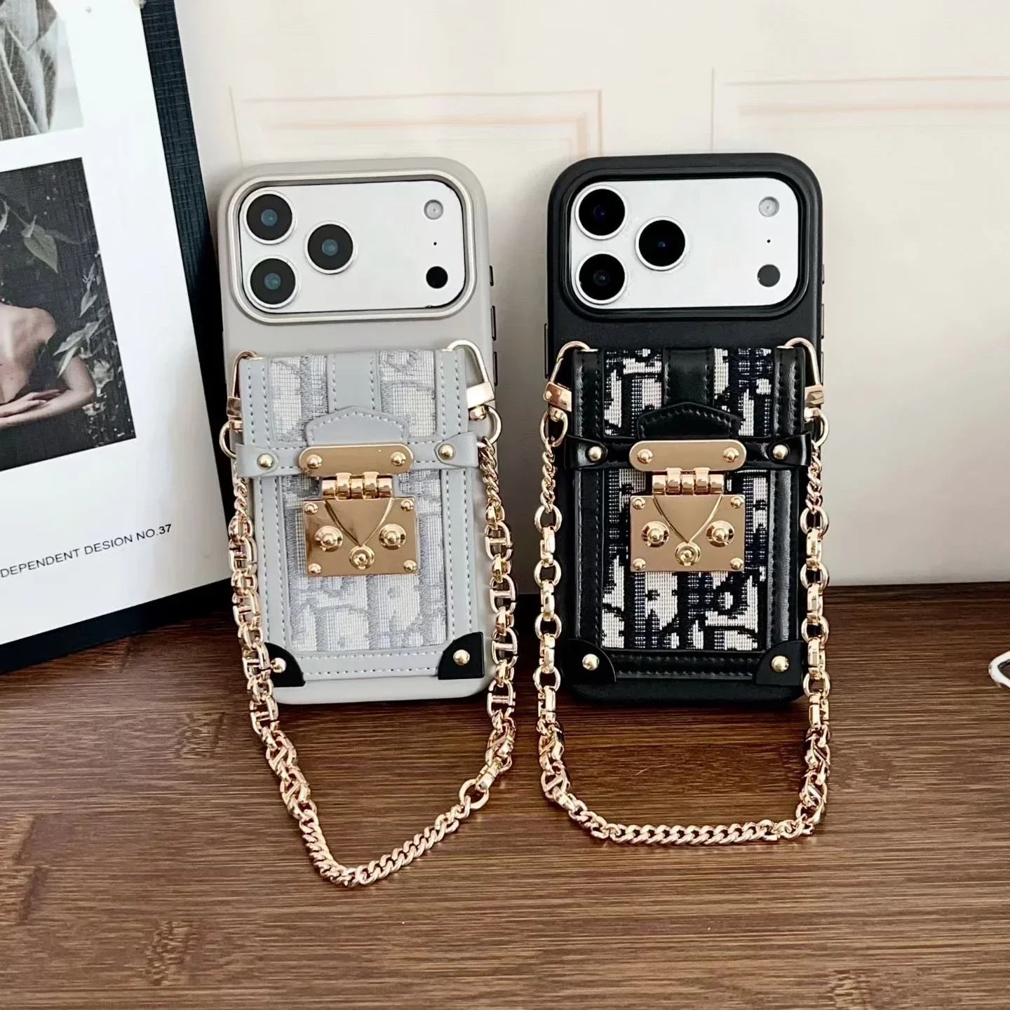 Dior iPhone 17 Pro Max Case with Wallet & 3 Straps – Black Luxury Crossbody Dior Phone Case