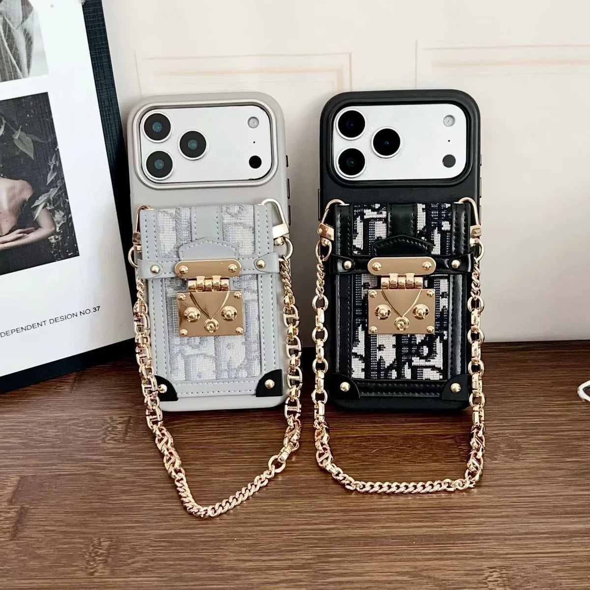 Dior iPhone 17 Pro Max Case with Wallet & 3 Straps – Gray Luxury Crossbody Dior Phone Case
